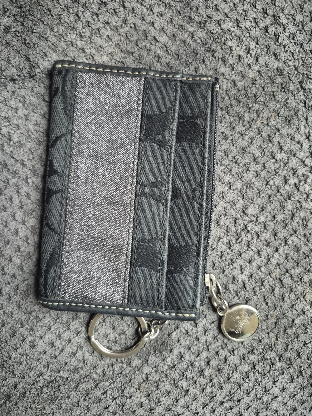 Coach Black Signature Zip Card Case with Key Ring - Picture 3 of 5